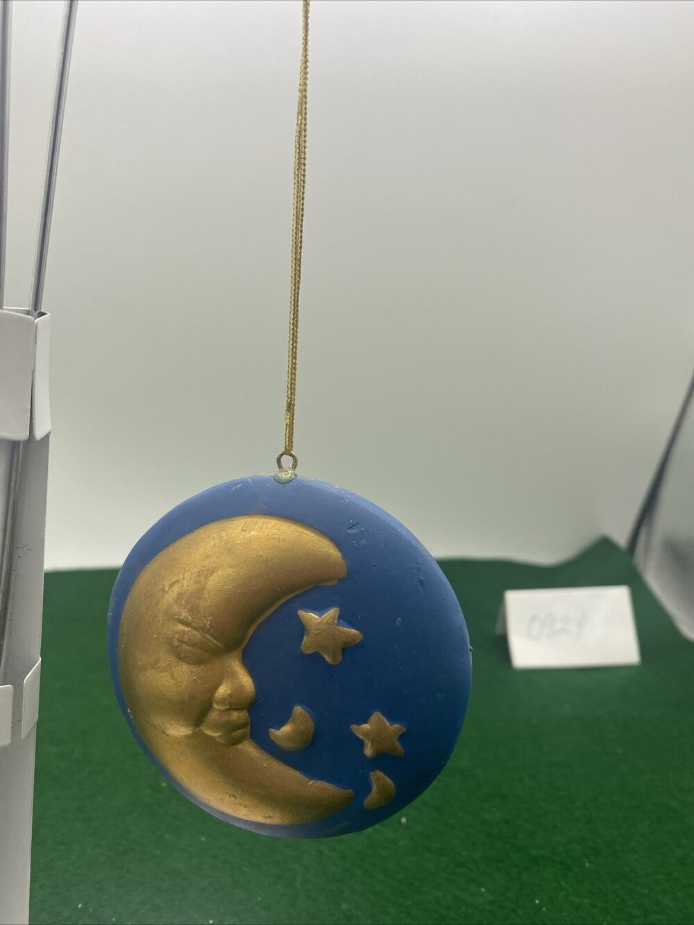 Handmade Molded Porcelain Crescent Moon/Stars Christmas Ornament 3”
